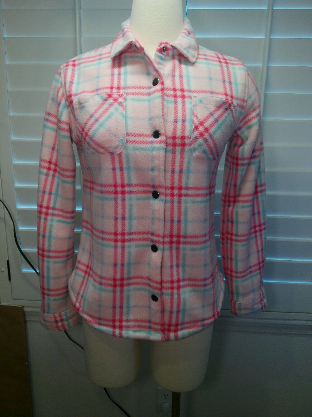 Girl's Jacket Button Down Pink Plaid Jacket Size L (14)